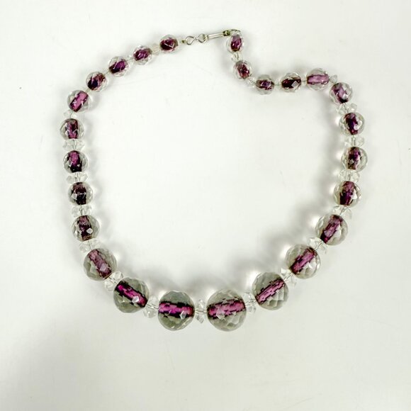 Purple Czech Cut Crystal Bead Necklace Faceted Graduated - Picture 2 of 3